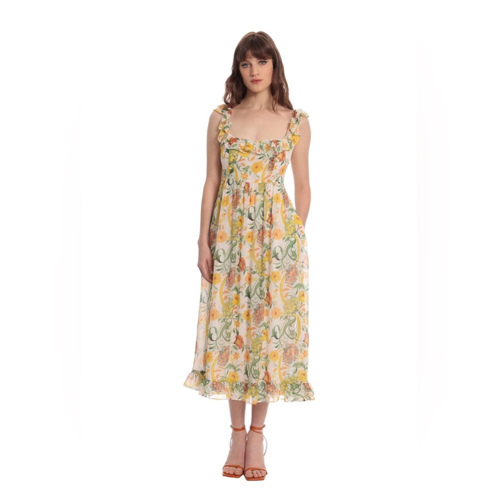 Donna Morgan Folk Floral Print Midi Dress size 4